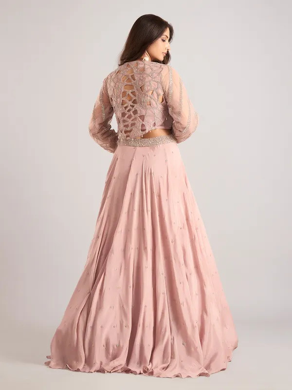Onion pink georgette jacket style lehenga choli
