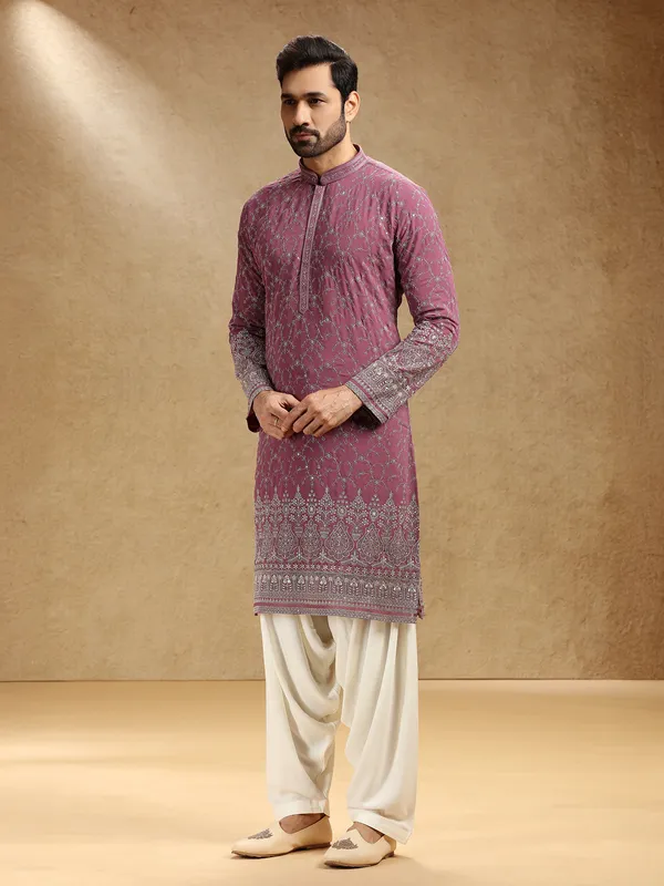Onion pink georgette kurta pajama for festival