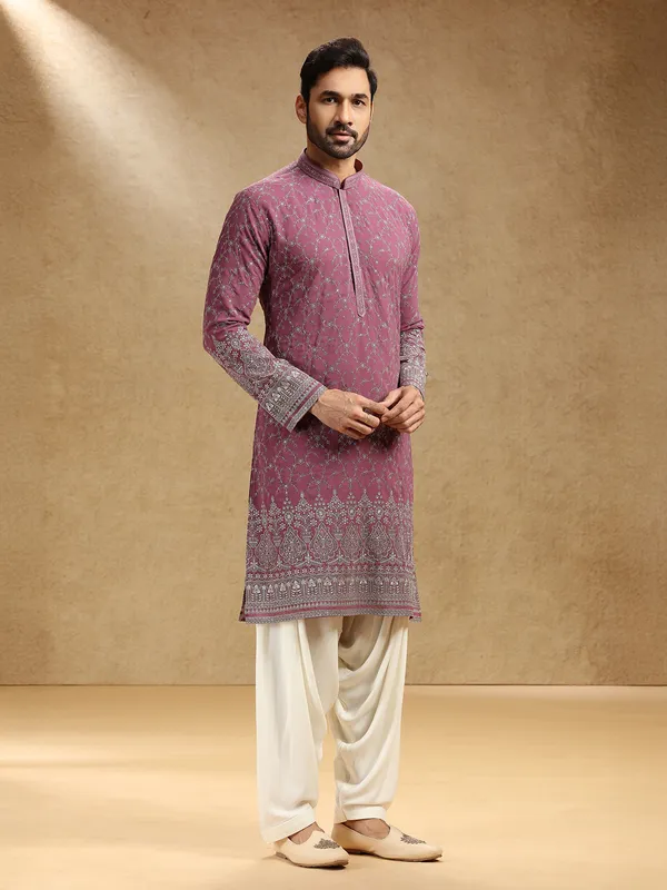 Onion pink georgette kurta pajama for festival