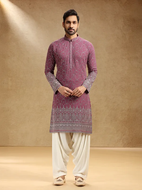 Onion pink georgette kurta pajama for festival