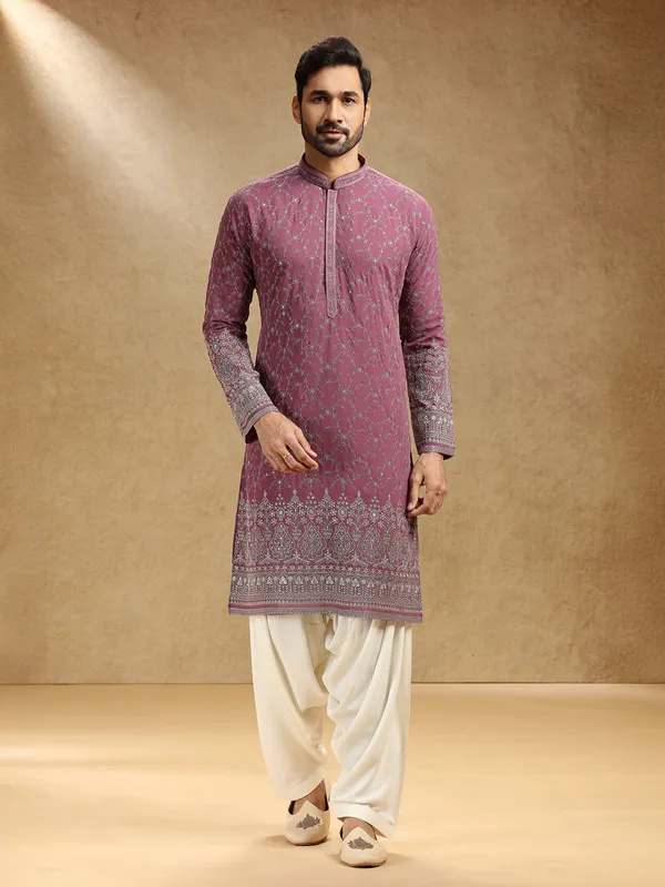 Onion pink georgette kurta pajama for festival