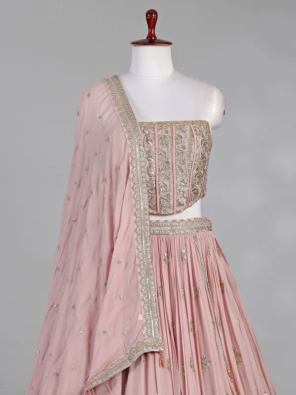 Onion pink georgette lehenga choli with cutdana work