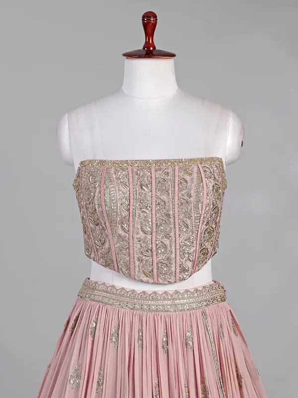 Onion pink georgette lehenga choli with cutdana work