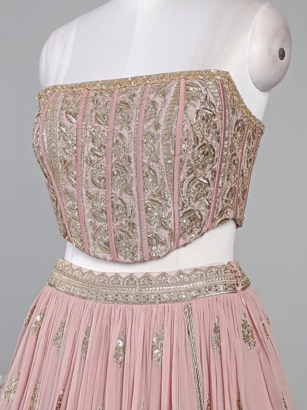 Onion pink georgette lehenga choli with cutdana work