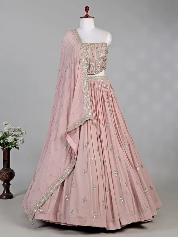 Onion pink georgette lehenga choli with cutdana work