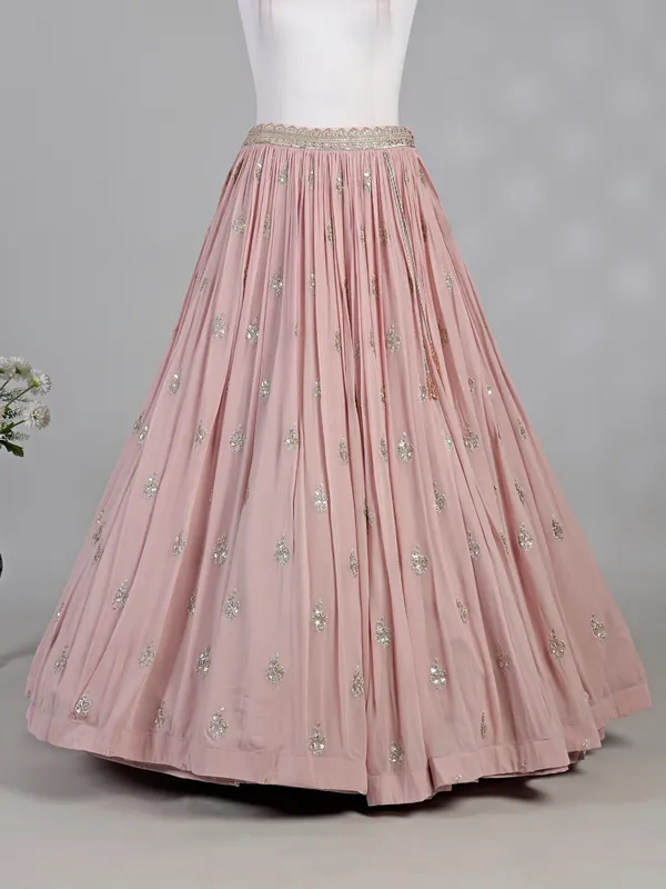 Onion pink georgette lehenga choli with cutdana work