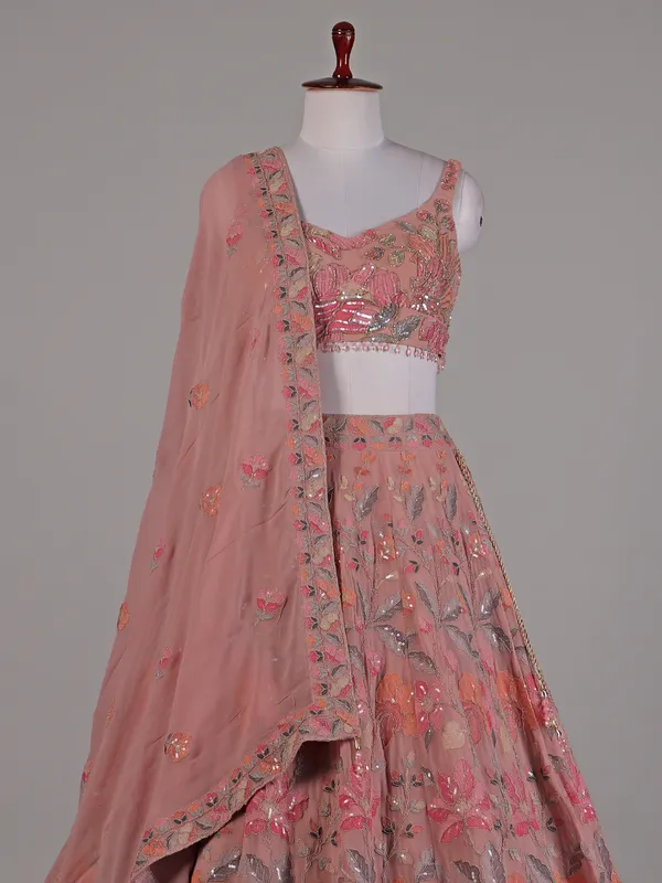 Onion pink georgette lehenga choli with dupatta