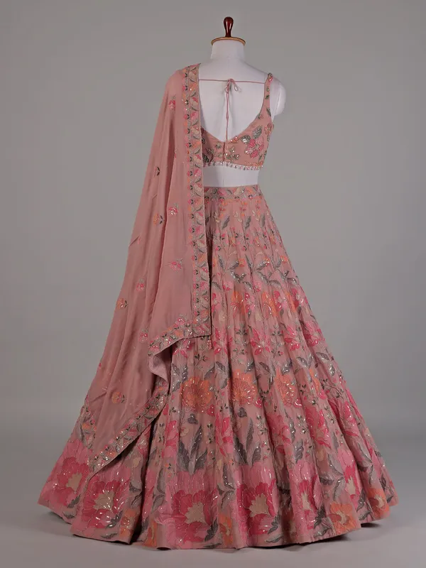 Onion pink georgette lehenga choli with dupatta