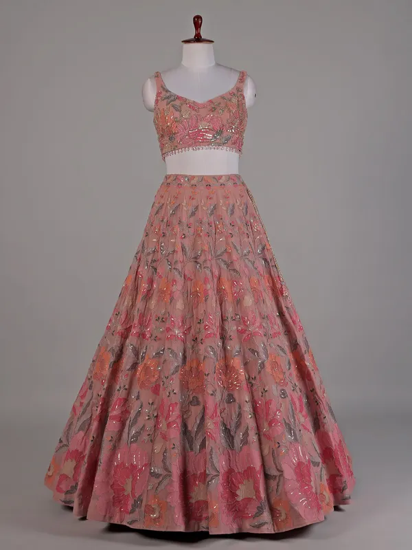 Onion pink georgette lehenga choli with dupatta