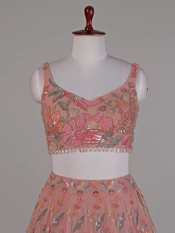 Onion pink georgette lehenga choli with dupatta