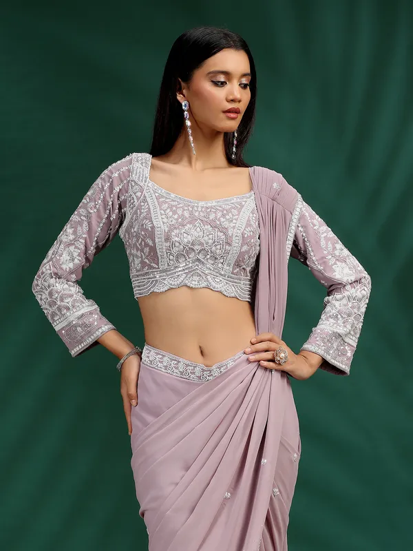 Onion pink georgette ready to wear saree for party