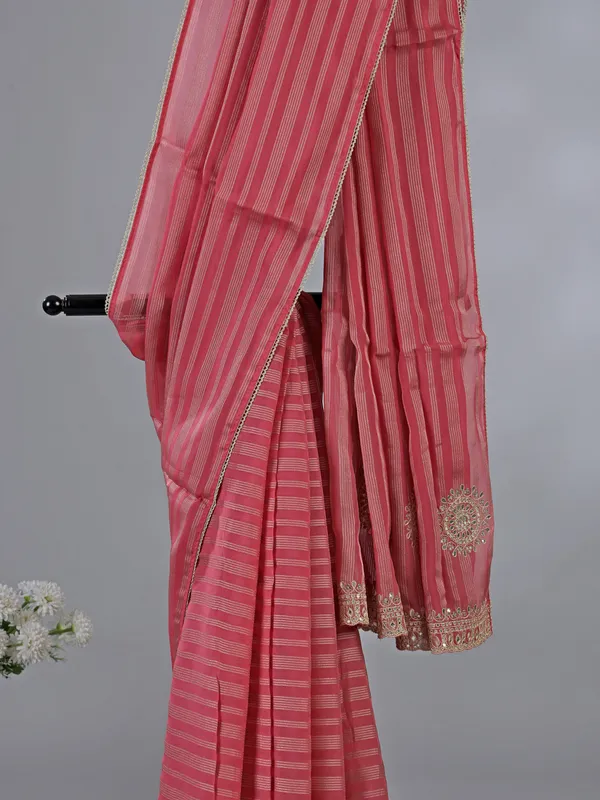 Onion pink georgette saree with subtle shine