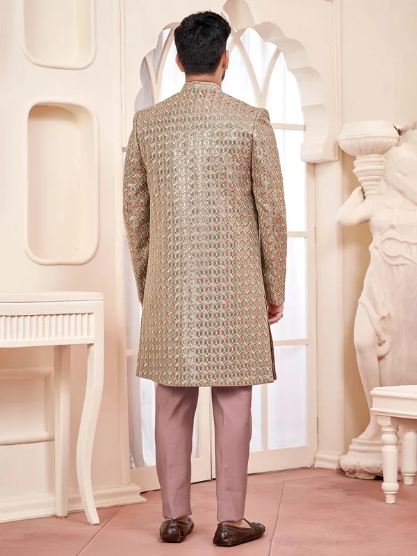Onion pink indowestern for stylish wedding look