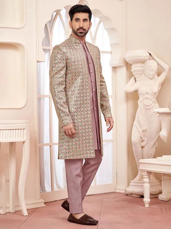 Onion pink indowestern for stylish wedding look