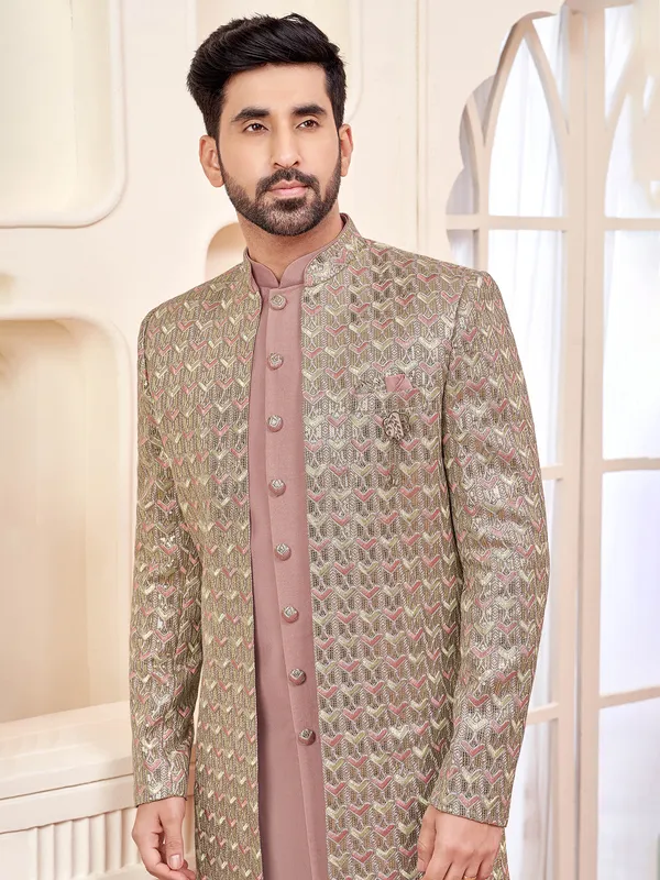 Onion pink indowestern for stylish wedding look