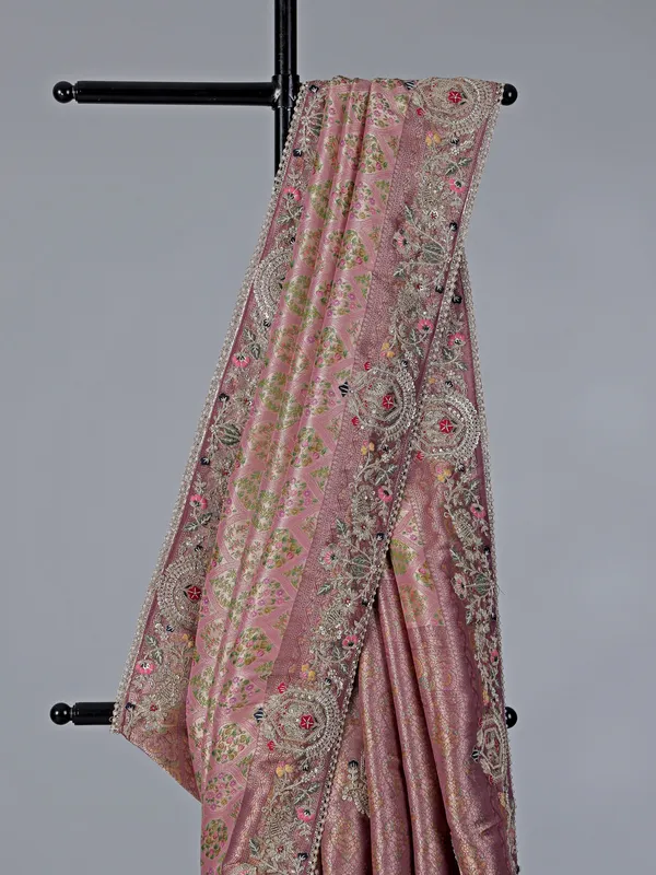 Onion pink kanjivaram silk saree for weddings