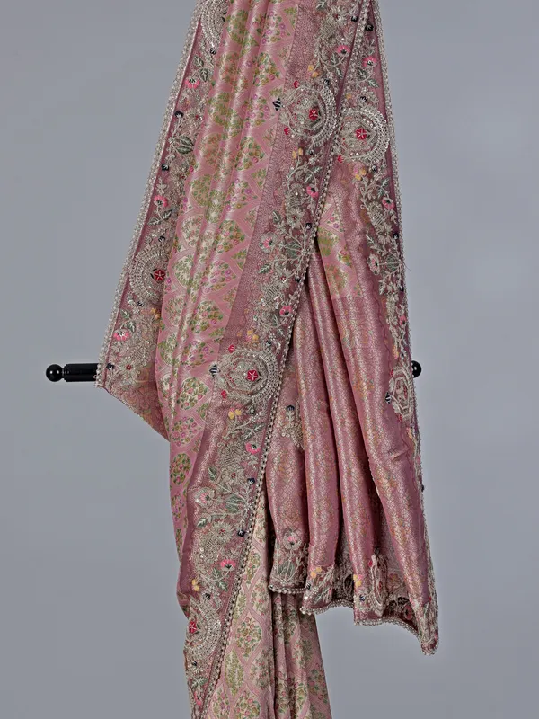 Onion pink kanjivaram silk saree for weddings