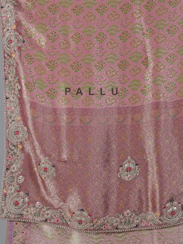 Onion pink kanjivaram silk saree for weddings