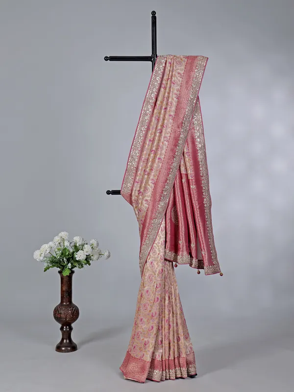 Onion pink kanjivaram silk wedding saree