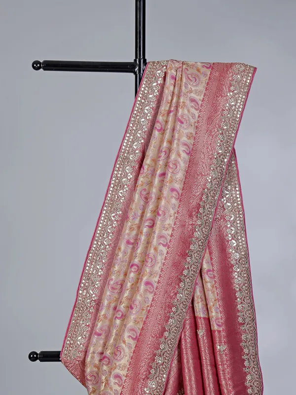 Onion pink kanjivaram silk wedding saree