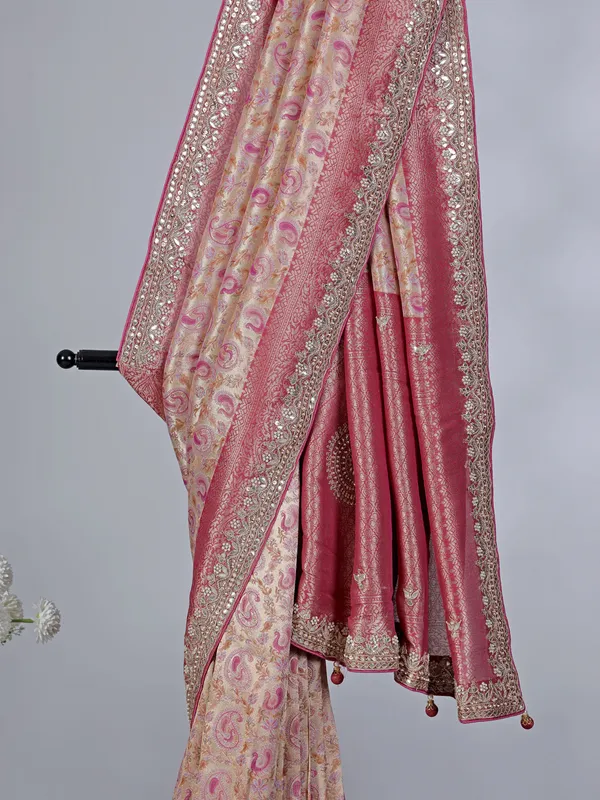 Onion pink kanjivaram silk wedding saree