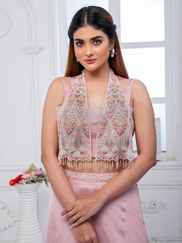 Onion pink laycra party wear palazzo suit