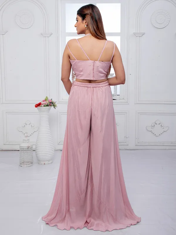 Onion pink laycra party wear palazzo suit
