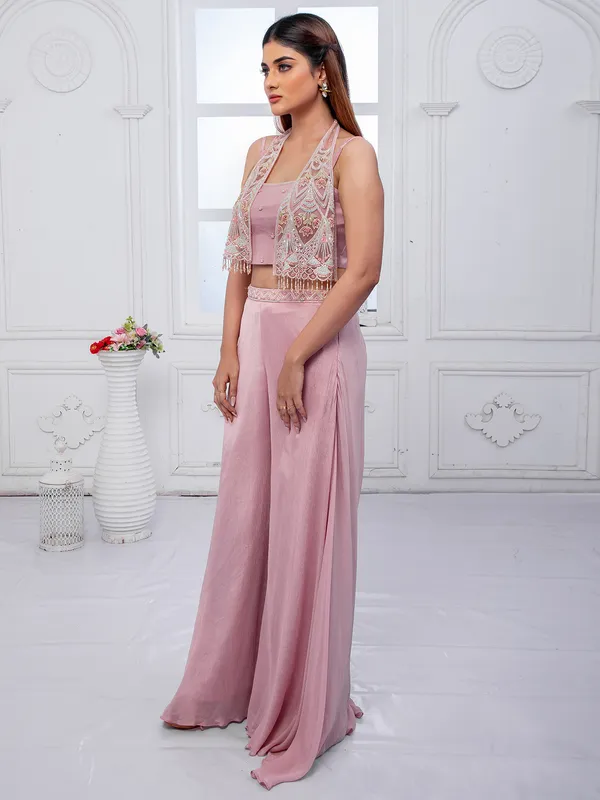 Onion pink laycra party wear palazzo suit