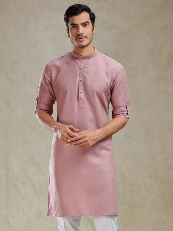 Onion pink linen kurta only for men