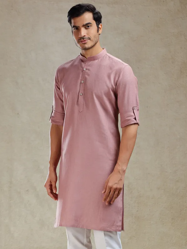 Onion pink linen kurta only for men