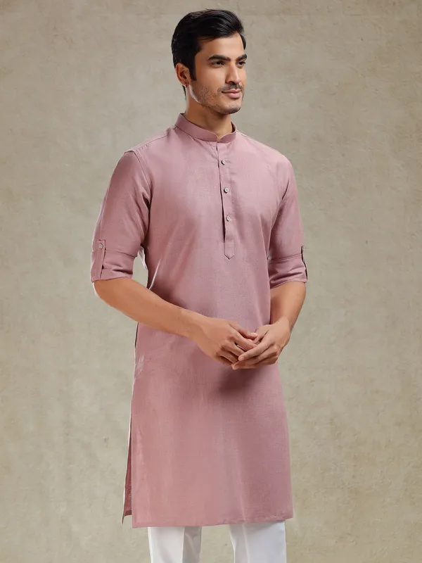 Onion pink linen kurta only for men