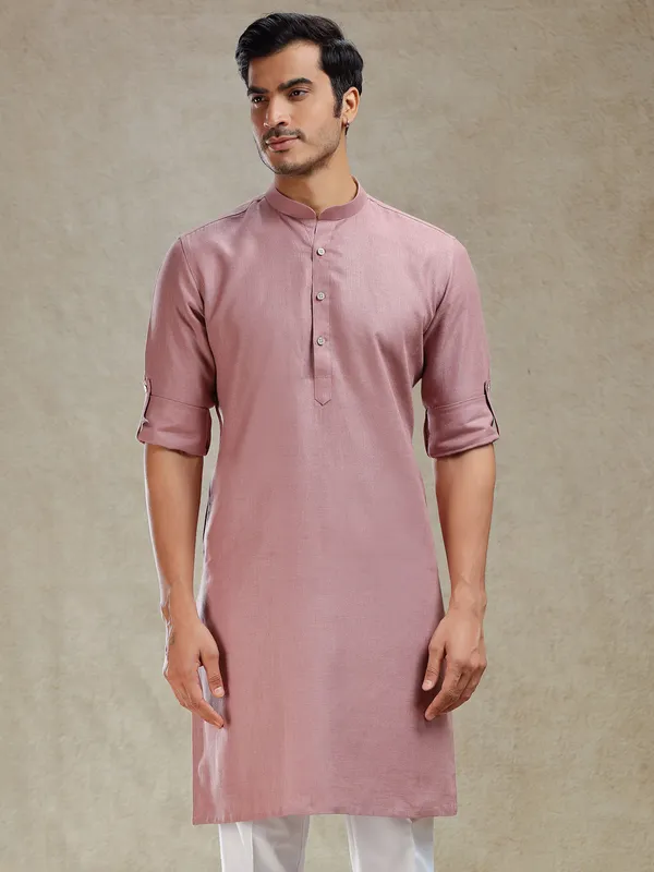 Onion pink linen kurta only for men