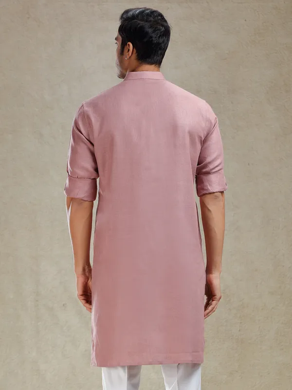 Onion pink linen kurta only for men