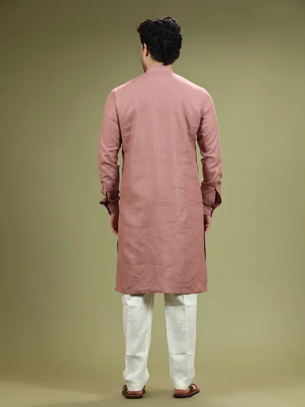 Onion pink linen kurta suit