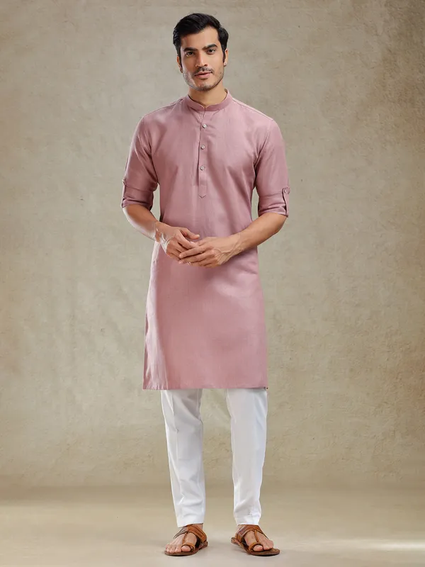 Onion pink linen kurta suit for festive