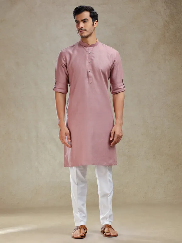 Onion pink linen kurta suit for festive