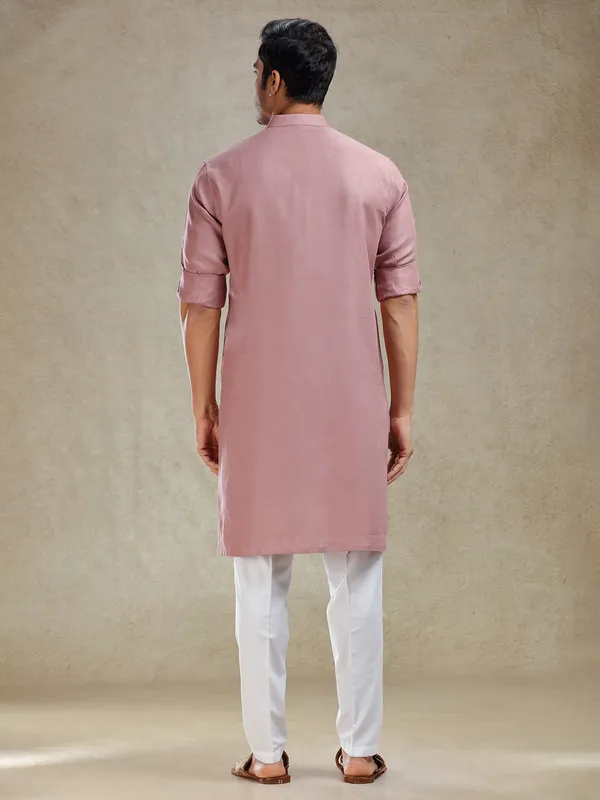 Onion pink linen kurta suit for festive