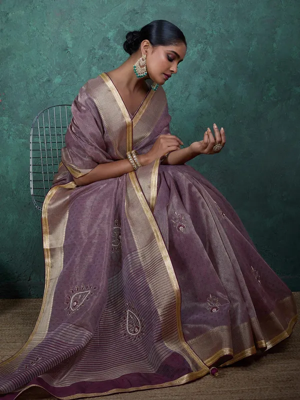Onion pink linen tissue silk saree