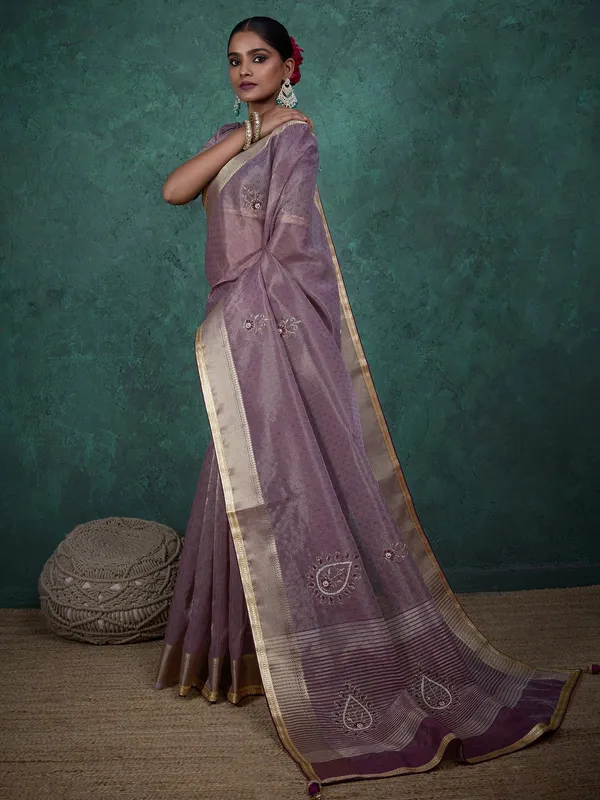 Onion pink linen tissue silk saree