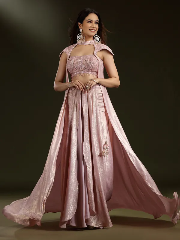 Onion pink lycra indo western designer suit
