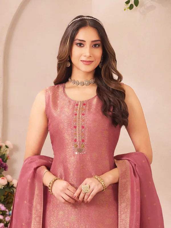 Onion pink mirror work salwar suit