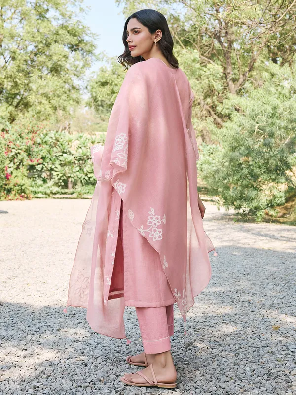 Onion pink muslin cotton salwar suit for women