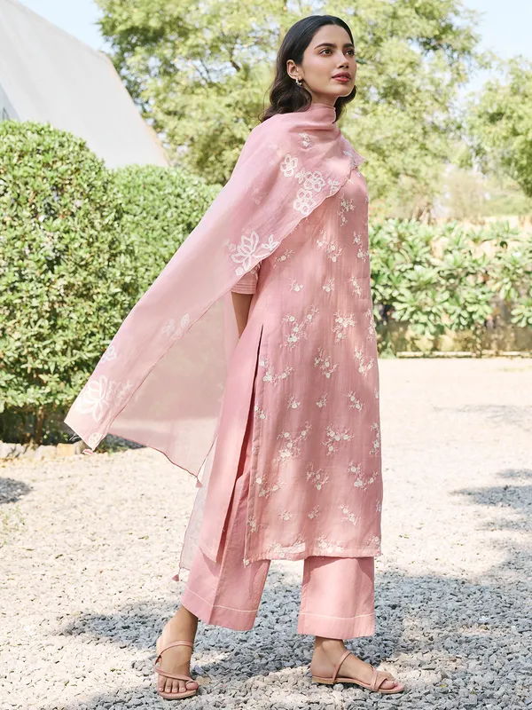 Onion pink muslin cotton salwar suit for women