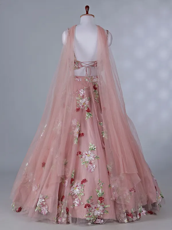 Onion pink net lehenga for wedding wear
