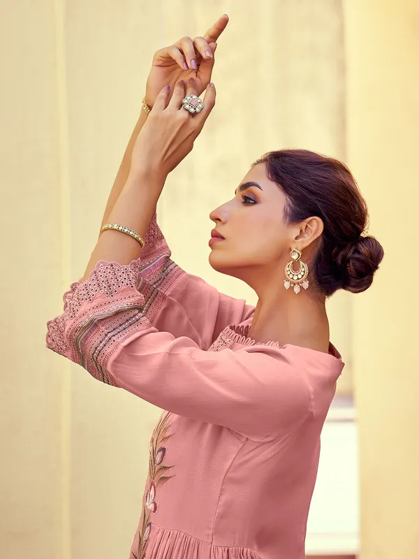 Onion pink organza salwar suit with cutwork