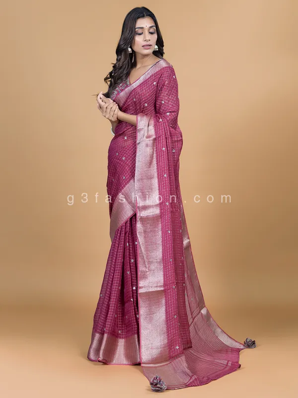 Onion pink organza saree for festive