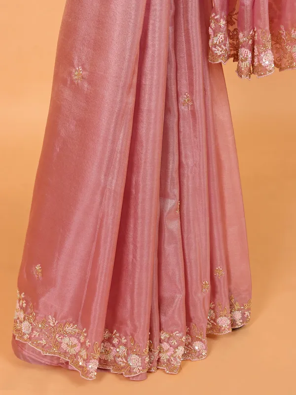 Onion pink organza saree for women