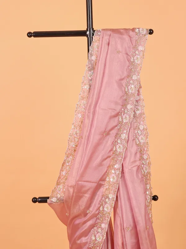 Onion pink organza saree for women