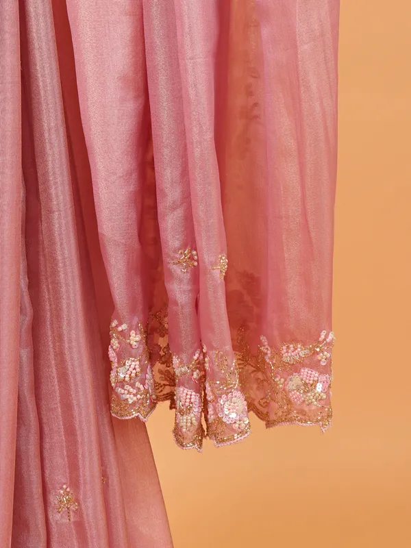 Onion pink organza saree for women