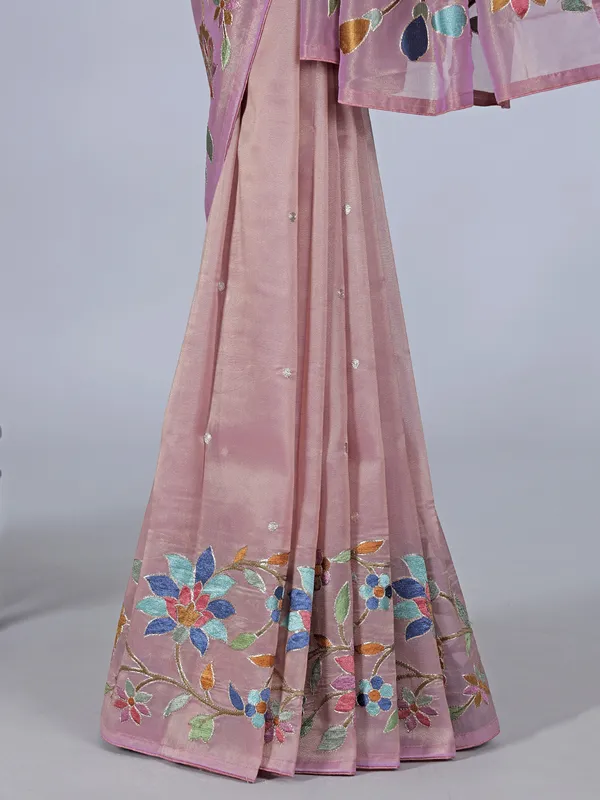 Onion pink organza saree with elegant embroidery accents